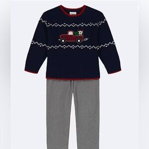 IZOD 12 mos Blue Reindeer Train Sweater & Grey Pants Boys 2-pc. Sweater Set. New